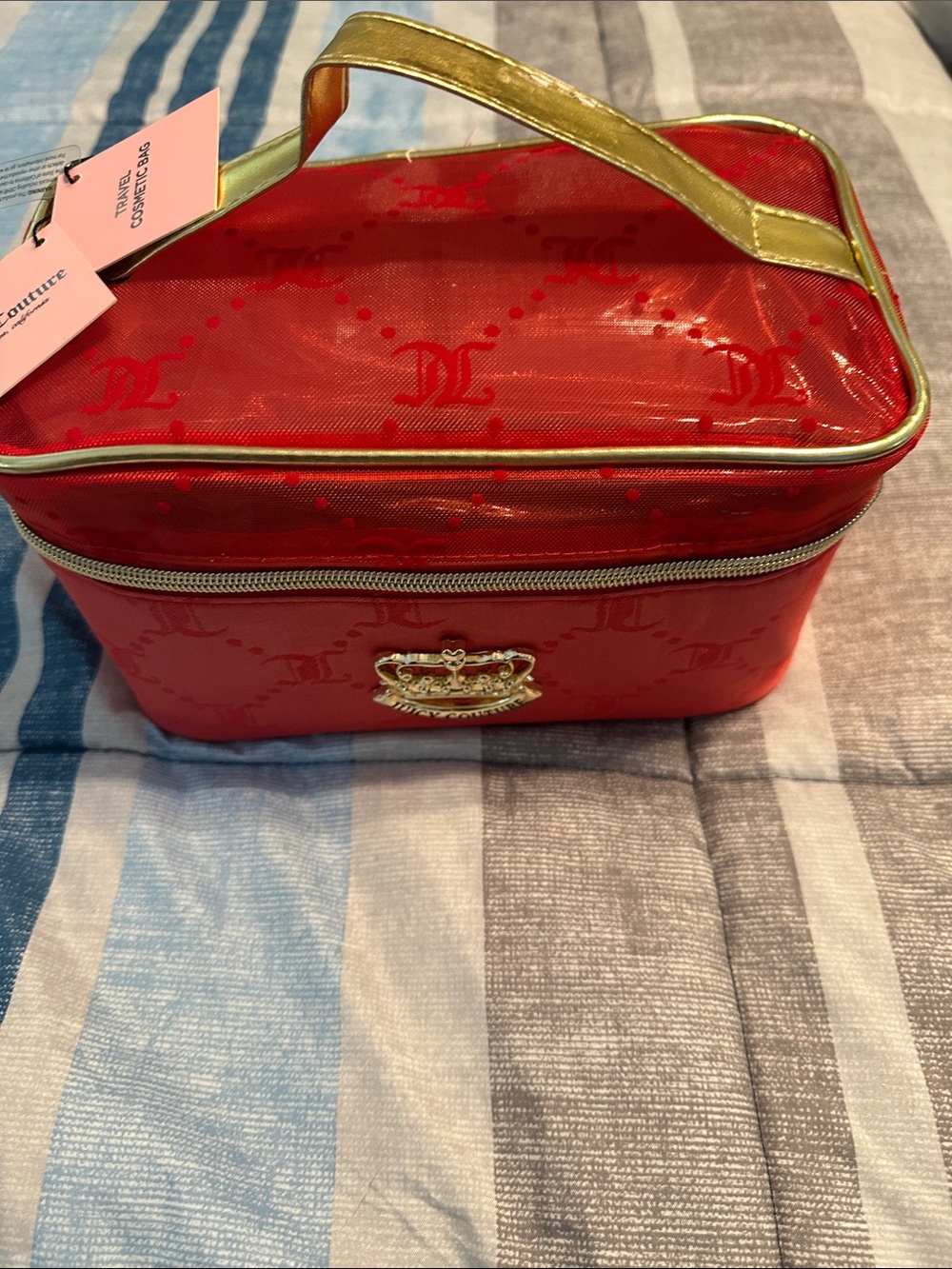 Juicy Couture Red Cosmetic Case with Gold Handle & Trim